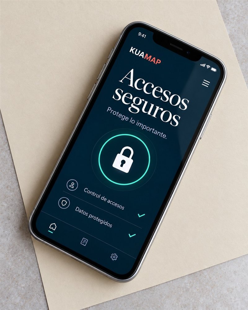 Móvil con la pantalla de accesos seguros de Kuamap